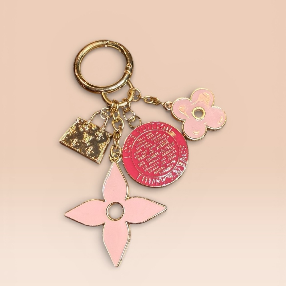 Upcycled LV Pink and Gold Keychain